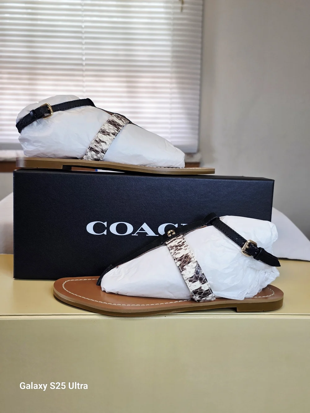 COACH Liza COH Leather Sandal In Black/Natural  Size 7.5B